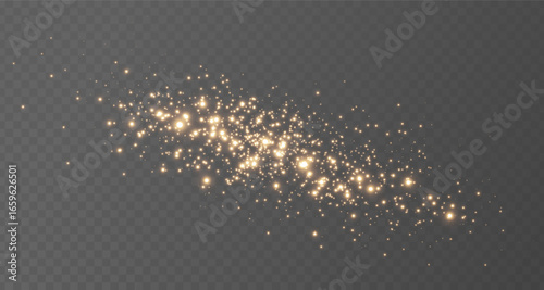 Gold glitter light background. Star particle bg. Magic dust frame. Christmas Holiday golden confetti. Fairy bulb. Glow shine bokeh. Winter Celebration banner. Luxury party. Vector illustration