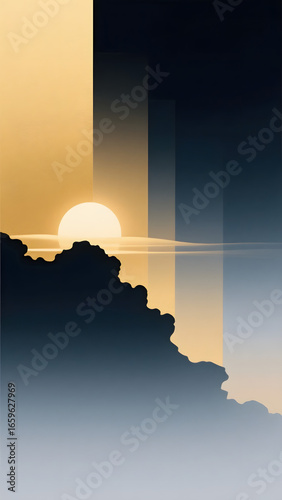 Sunrise Above the Clouds An Abstract Minimalist Illustration Capturing a Serene Morning View