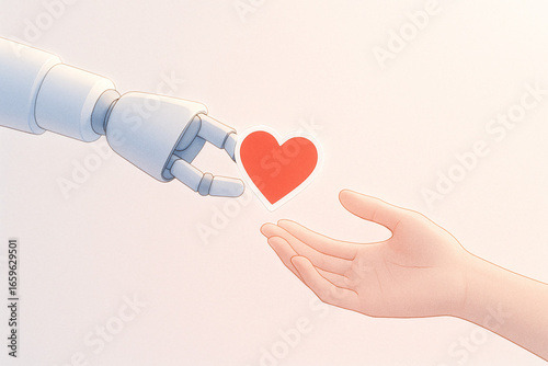Robot Hand Giving Heart to Human Hand