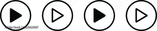 Play button icon set, media control symbols, outline and filled styles, multimedia playback vector, user interface element for apps. 