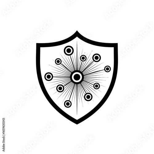 Abstract Immunologist Shield and Cell Logo Icon Medical Immunity Protection Symbol