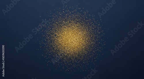 Golden glitter explosion on dark blue textured background