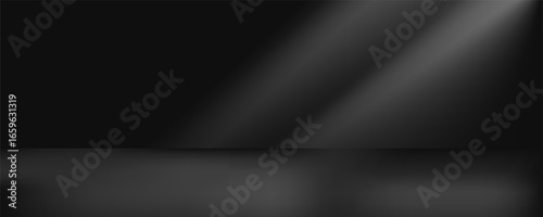 Limbo black background. Abstract dark gradient backdrop. Color wall of studio, room, stand for product display or photo. Modern banner with empty place for advertising text. eps 10