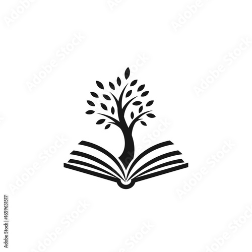 Abstract Tree Growing From Book Logo Icon Education Knowledge Learning Wisdom Symbol