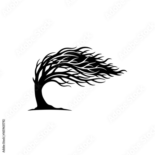 Abstract Tree Wind Swept Branches Logo Dynamic Nature Flow Movement Symbol