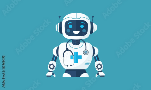 Modern medical robot equipped with stethoscope offers innovative healthcare and assistance, promoting patient care