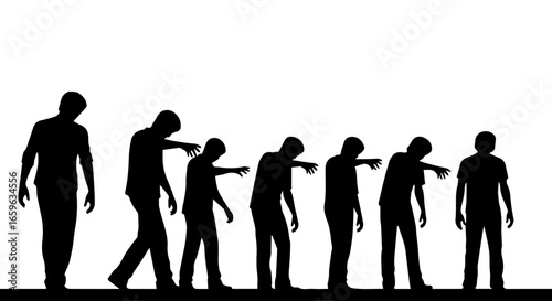 Silhouette of a horde of zombies walking in a line