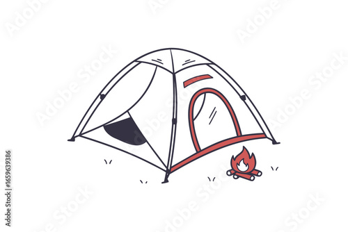 Camping tent icon tent outline with a tiny fire outdoor