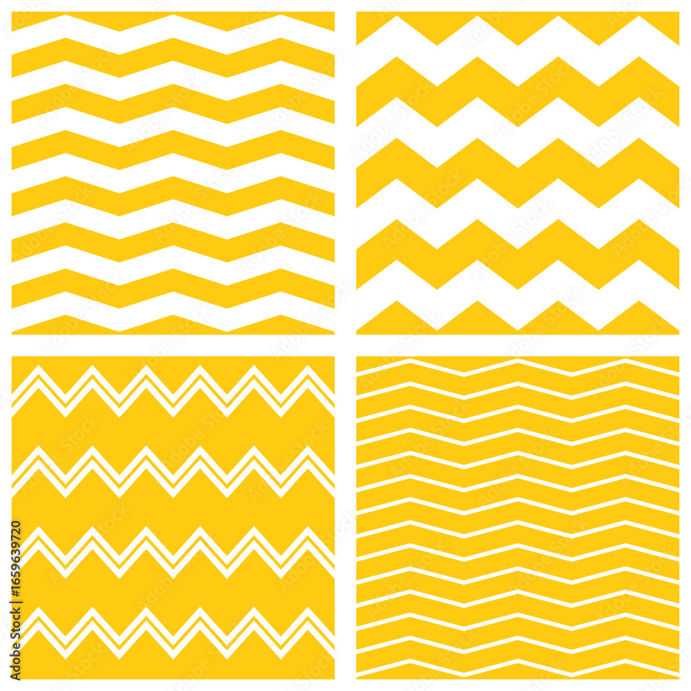 Tile chevron vector pattern set with yellow and white zig zag background for seamless decoration wallpaper