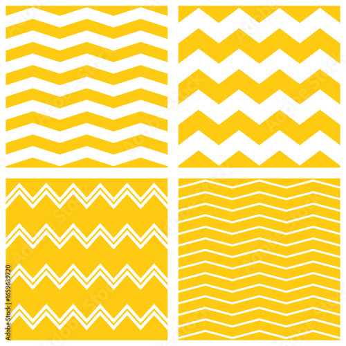 Tile chevron vector pattern set with yellow and white zig zag background for seamless decoration wallpaper