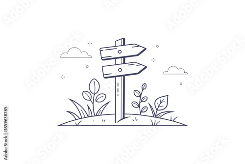 Eco navigation signpost icon with arrow planks simple travel guide