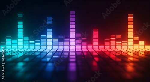 Dynamic neon equalizer bars pulsate with vibrant energy, creating a modern audio visual experience.