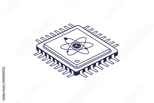 quantum processor icon chip outline with atomic structure