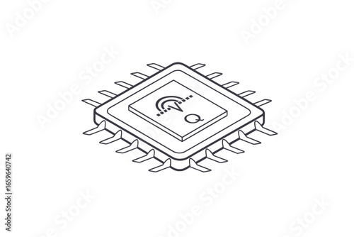 quantum computing chip icon minimal chip outline vector