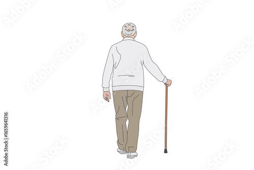 杖をついて歩くシニア男性イラスト