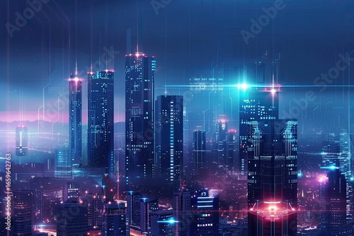 Wallpaper Mural Futuristic digital city skyline with virtual payment system technology Torontodigital.ca