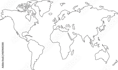 world map line art drawing design vector illustration isolated on transparent background