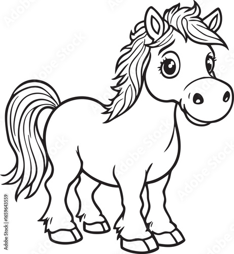 Cartoon Pony Silhouette with Flowing Mane and Tail for Kids, Animal, Farm, Education, and Playful Character Design Themes