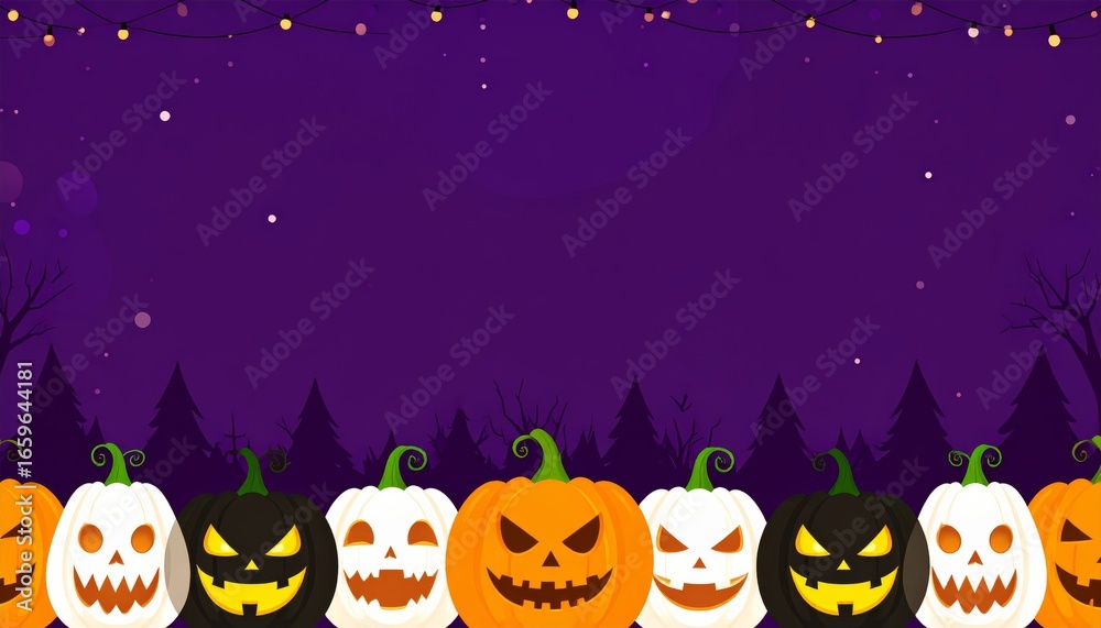Fototapeta premium Spooky Halloween background with a carved pumpkin on a dark night with bats and a moon