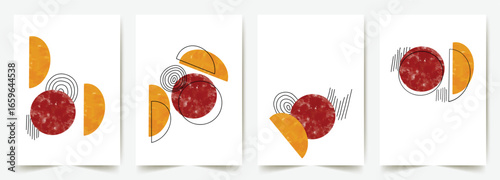 Set of minimal geometric posters background organic shape. Composition of amorphous forms and lines. Mid-Century modern art with watercolor Shapes. Trendy artistic abstract background. Wallpaper