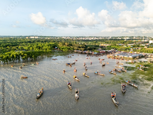 Landscape of Chittagong Coastline. Kattali Sea Beach and Mangrove Forest is a popular tourist attraction near Chittagong, Bangladesh. Hilsa fishing in the sea. 