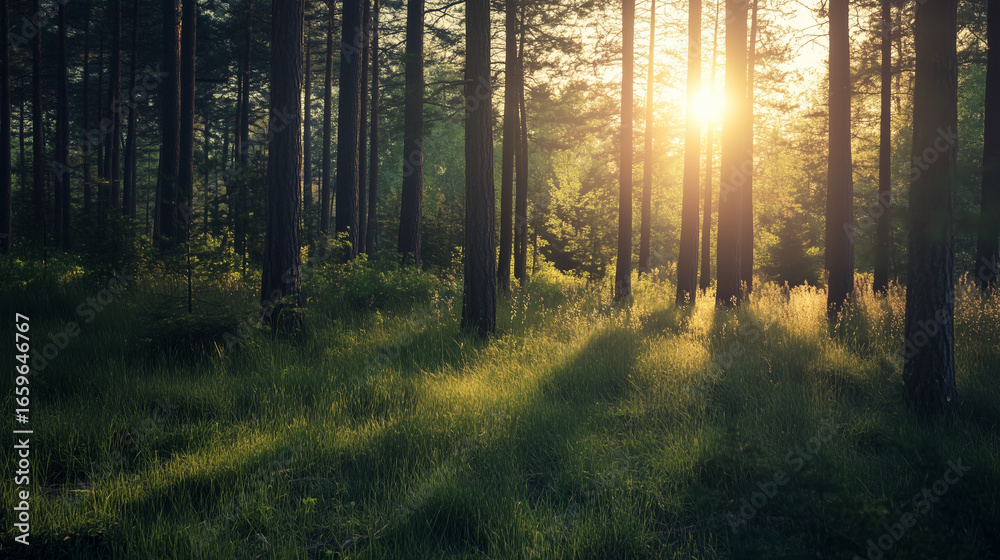 Obraz premium Green forest environment. Beautiful Forest