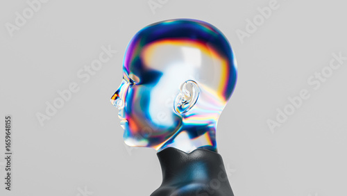 AI humanoid portrait with a transparent glass texture