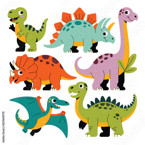 Collection of Cute Cartoon Dinosaurs with Happy Faces children education