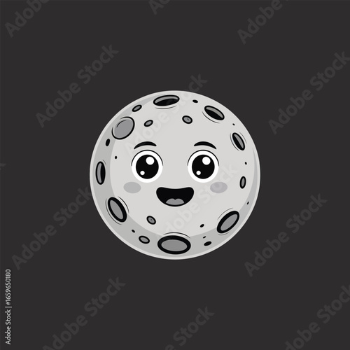 Cute cartoon moon with happy face and craters on dark background image photo