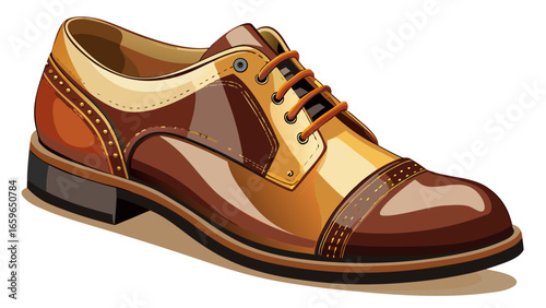 Men's classic brown leather shoes isolated on white background, showcasing timeless elegance with soft beige tones, deep mahogany details, warm caramel highlights, subtle ivory accents, and sophistica