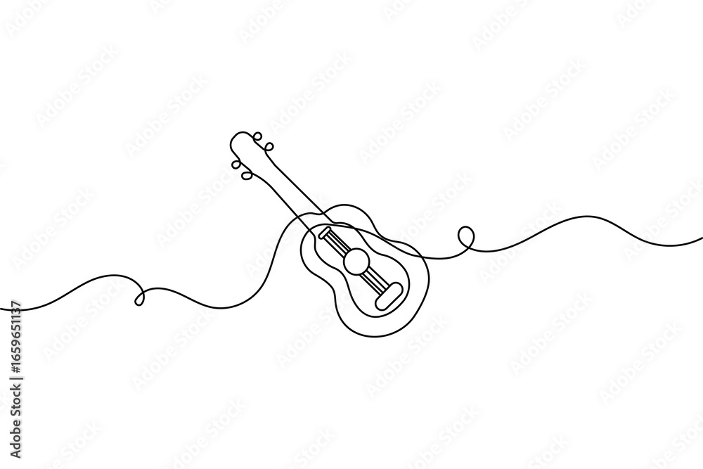 Obraz premium Guitar outline continuous one line art minimalist sketch isolated abstract vector design 