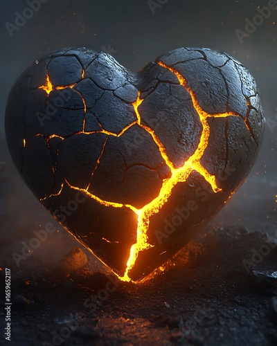 Burning Soul: Cracked Heart Illuminates Darkness with Molten Light