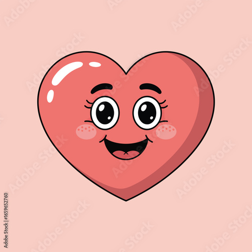 Cheerful cartoon heart with a happy face and rosy cheeks love illustration