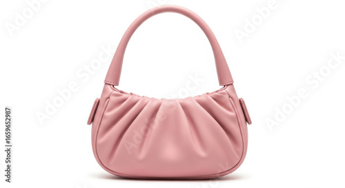 Elegant pink handbag with gathered design isolated on a white background