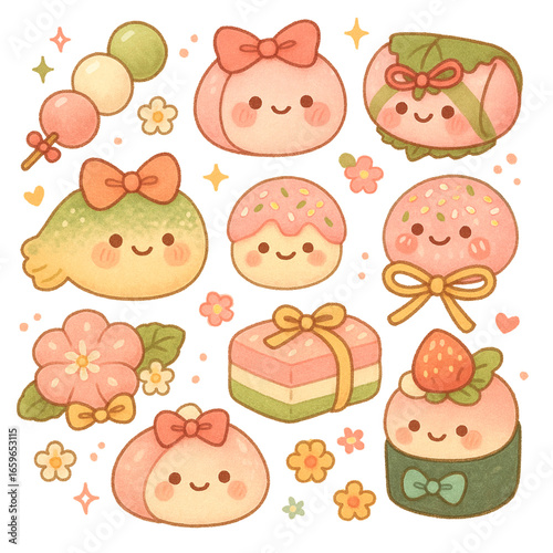 Colorful Japanese Sweet Food Illustration