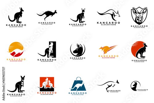 Kangaroo collections logo design vector template. Kangaroo company logo design set