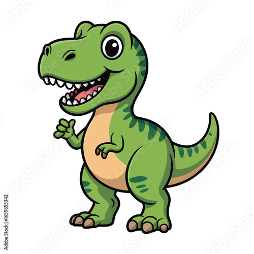 Green cartoon Tyrannosaurus Rex dinosaur with a friendly smile T-Rex