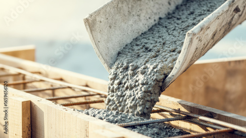 Wallpaper Mural Fresh concrete is poured into wooden forms at a construction site during daylight hours Torontodigital.ca