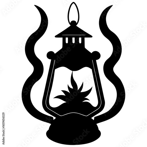 Halloween Oil lamp vector silhouette on white background