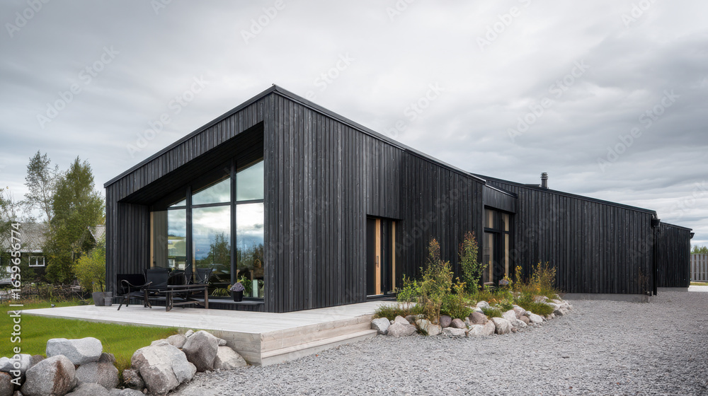 Obraz premium Contemporary Scandinavian facade showcases matte finish and modern design elements