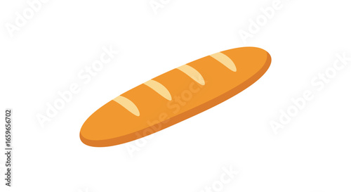 A close-up image of a golden brown baguette, a long loaf of freshly baked bread.