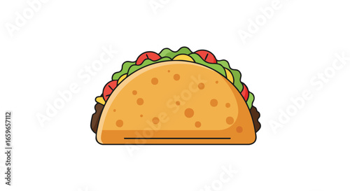 A cartoon drawing of a delicious taco with fillings.