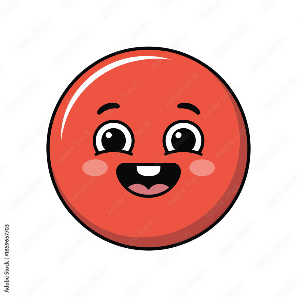 Fototapeta premium Red Circle Emoji with Happy Face on White Background smiling cheerful