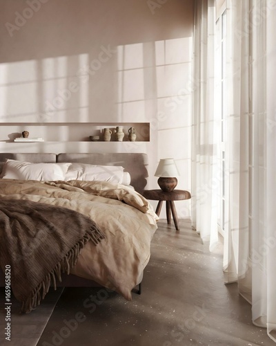 A modern bedroom in a luxurious design style..
