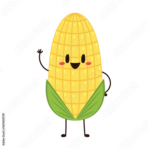 Corn cartoon vector. Cute vegetable vector character isolated on white. Corn mascot.