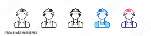 Builder Icon In 5 Different Styles Set Collection.   