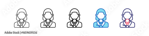 Journalist Icon In 5 Different Styles Set Collection.   