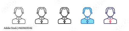Priest Icon In 5 Different Styles Set Collection.   