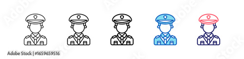 Policeman Icon In 5 Different Styles Set Collection.   