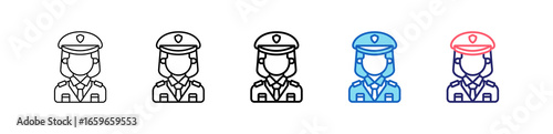 Police Icon In 5 Different Styles Set Collection.   